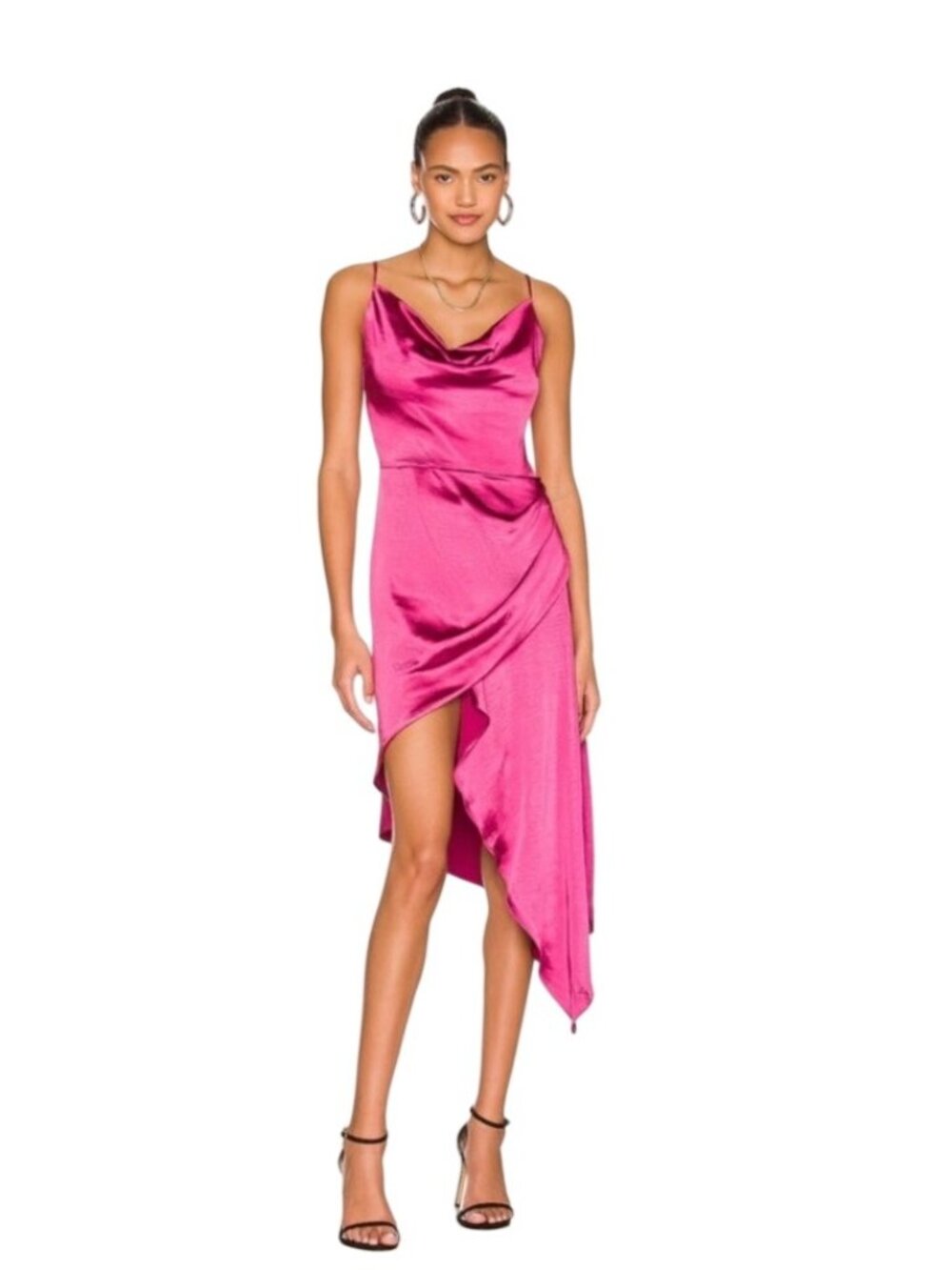 Elliatt Jacinda Dress Berry pink Asymmetric Hem Satin Cowl Neck Womens XS event